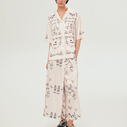 Velka Print Silk Shirt, Ivory