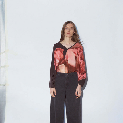 Silk Top, Print E-Radicchio