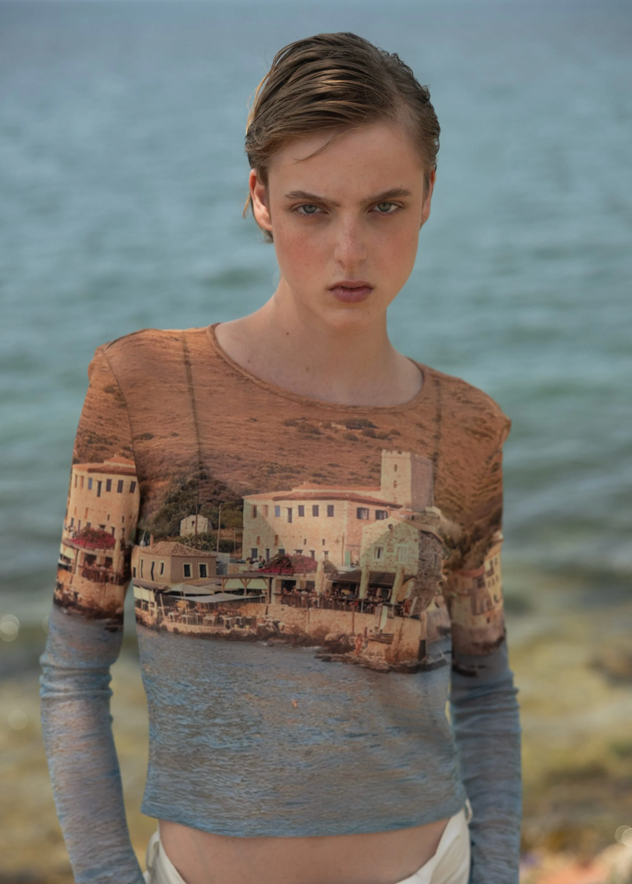 Mesh Long Sleeve Top, Mani Print
