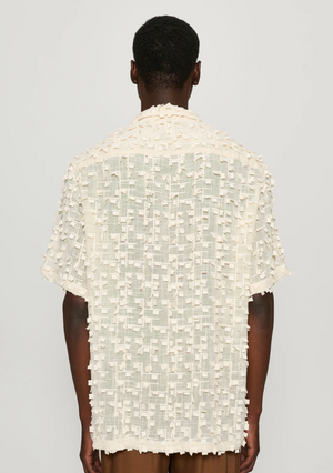 Ted Short Sleeve Shirt, Ecru Square Embroidery