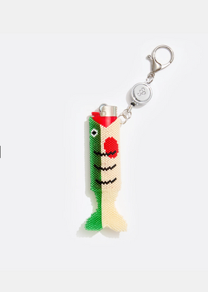 Green Beaded Fish Lighter Holder