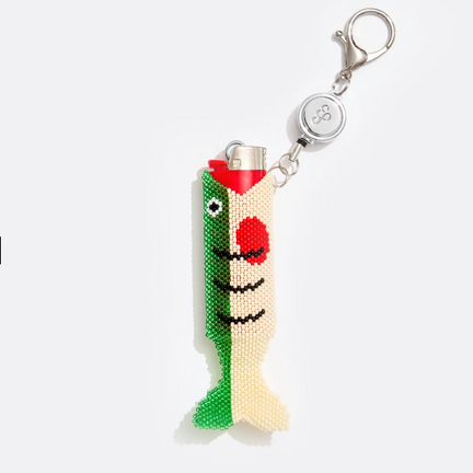 Green Beaded Fish Lighter Holder