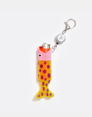 Pink Beaded Fish Lighter Holder