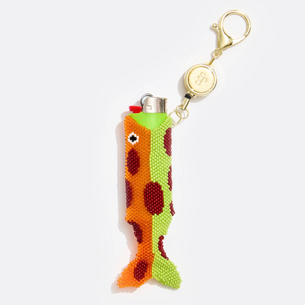 Orange Beaded Fish Lighter Holder