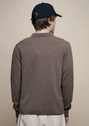 Merino Wool Silk Cashmere Relaxed Fit Long Sleeve Polo, Grain