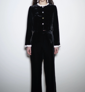 Leo Trousers in Velvet, Black & Ivory