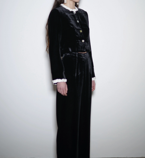 Leo Trousers in Velvet, Black & Ivory