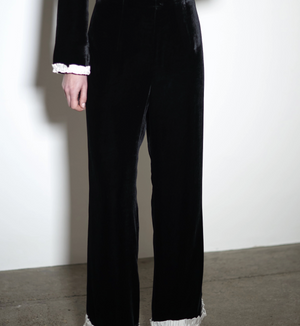Leo Trousers in Velvet, Black & Ivory