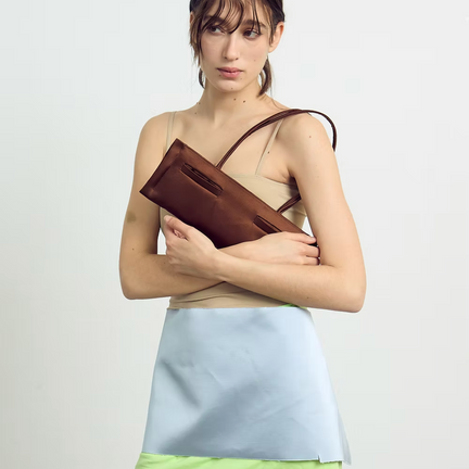 Rectangulo Pockets Satin Bag, Brown