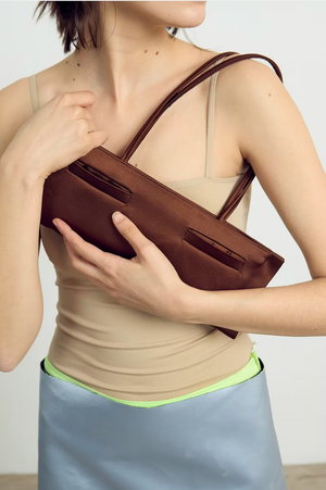 Rectangulo Pockets Satin Bag, Brown