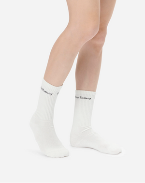 Sport Socks, White with Black Logo 3 Pack
