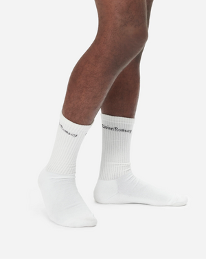 Sport Socks, White with Black Logo 3 Pack