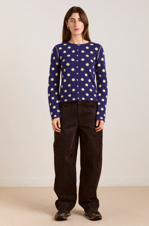 Tabitha Reversible Cardigan, Navy/Butter Spot