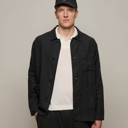 Worker's Linen Jacket, Deep Black