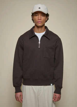 ZIP03.199 Authentic Fleece Polo Collared half Zip Sweatshirt, Espresso