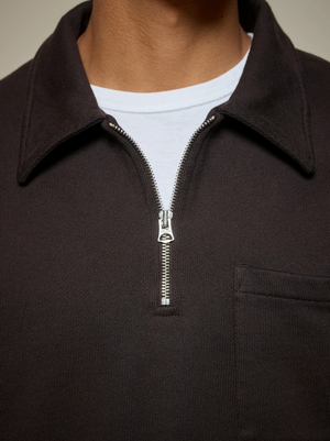 ZIP03.199 Authentic Fleece Polo Collared half Zip Sweatshirt, Espresso