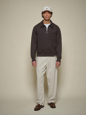 ZIP03.199 Authentic Fleece Polo Collared half Zip Sweatshirt, Espresso