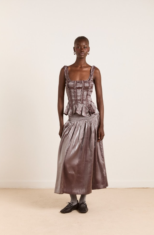 Layla Skirt Midi, Glass Satin