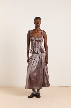 Layla Skirt Midi, Glass Satin