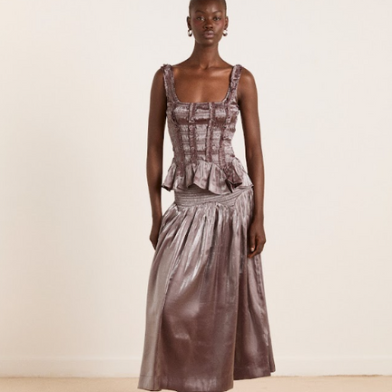 Layla Skirt Midi, Glass Satin