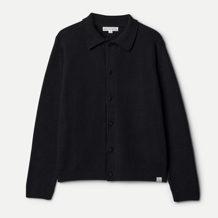 Ribbed Knit Organic Cotton Relaxed Fit Shirt, Deep Black