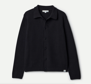 Ribbed Knit Organic Cotton Relaxed Fit Shirt, Deep Black