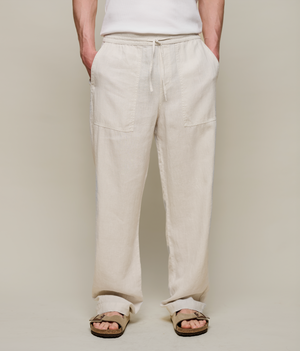 Worker's Linen Drawstring Pants, Light Stone