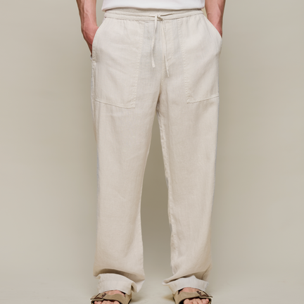 Worker's Linen Drawstring Pants, Light Stone