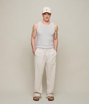 Worker's Linen Drawstring Pants, Light Stone