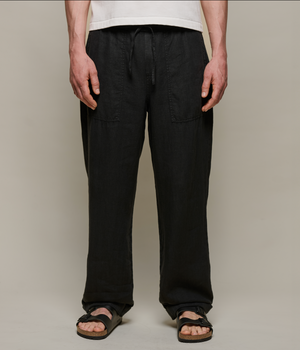 Worker's Linen Drawstring Pant, Deep Black