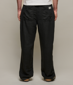Worker's Linen Drawstring Pant, Deep Black