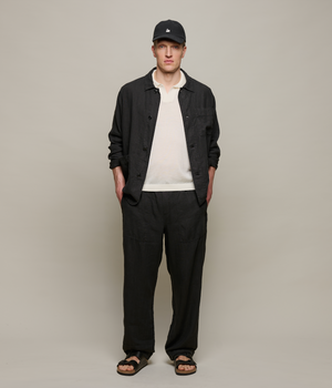 Worker's Linen Drawstring Pant, Deep Black