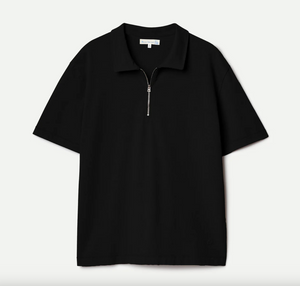 Sturdy Boxy Fit Giza Cotton-Hemp Zip T-Shirt, Deep Black