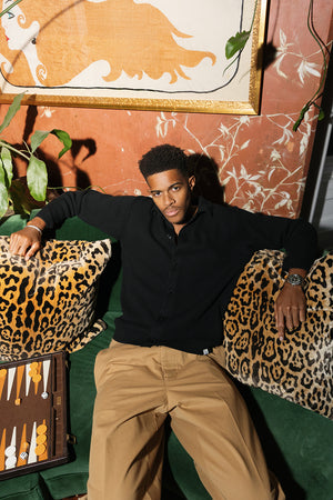 Ribbed Knit Organic Cotton Relaxed Fit Shirt, Deep Black