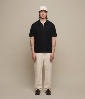 Sturdy Boxy Fit Giza Cotton-Hemp Zip T-Shirt, Deep Black