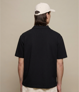 Sturdy Boxy Fit Giza Cotton-Hemp Zip T-Shirt, Deep Black