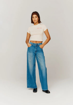 Low Rise Wide Leg Denim, Blue Wash