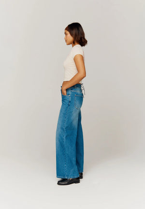 Low Rise Wide Leg Denim, Blue Wash