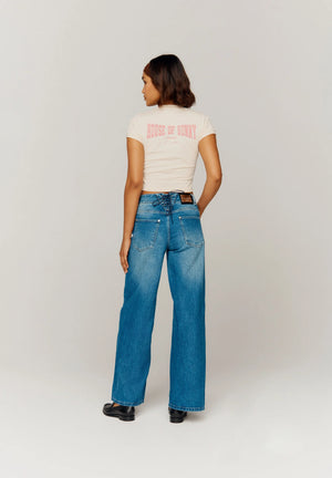 Low Rise Wide Leg Denim, Blue Wash