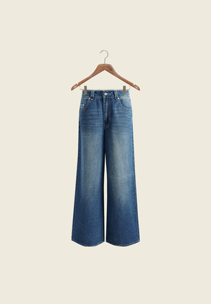 Low Rise Wide Leg Denim, Blue Wash