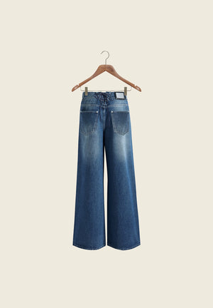 Low Rise Wide Leg Denim, Blue Wash