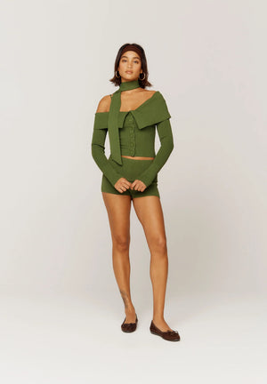 One Love Shoulder Rib Knit, Pine Green