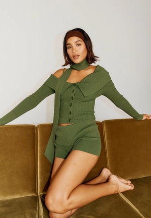 One Love Shoulder Rib Knit, Pine Green