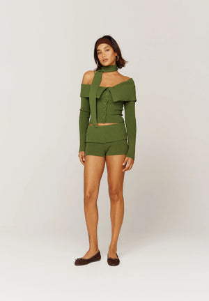 One Love Rib Hot Pants, Pine Green