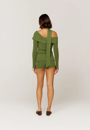 One Love Rib Hot Pants, Pine Green