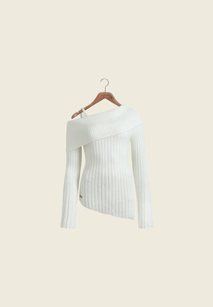 Chunky Off the Shoulder Rib Knit Top, Off White