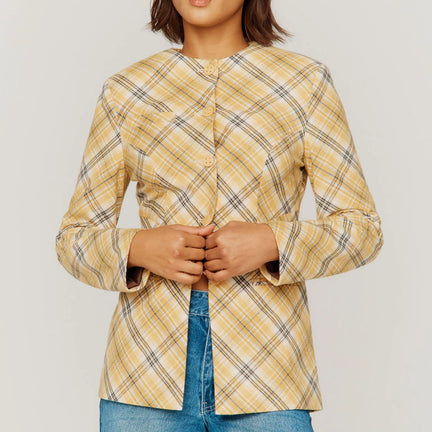 Check Collarless Blazer, Multi