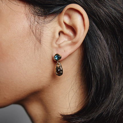 Avery Earrings Silver, Blue Topaz Smokey Quartz