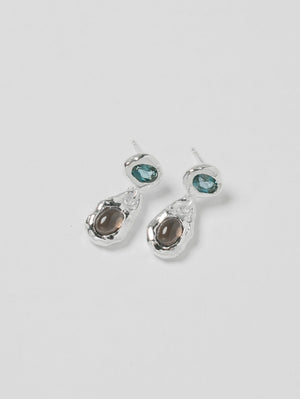 Avery Earrings Silver, Blue Topaz Smokey Quartz