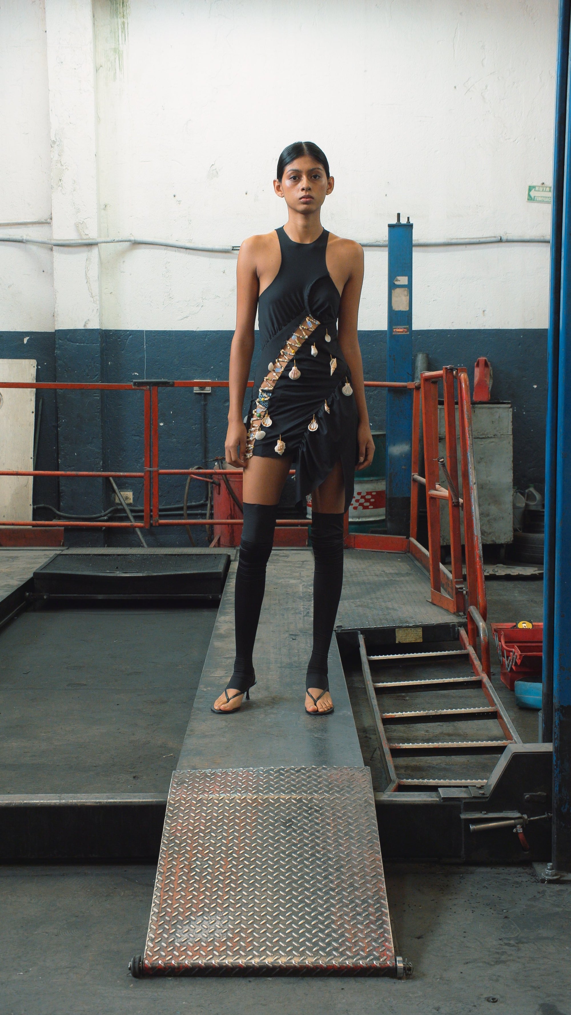 Ornamental Recycled Poly Tank Dress, Night Sea